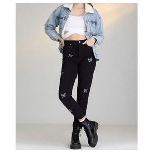 Pacsun | High Rise Butterfly Studded Jeans Button Fly Black Women's Size 26